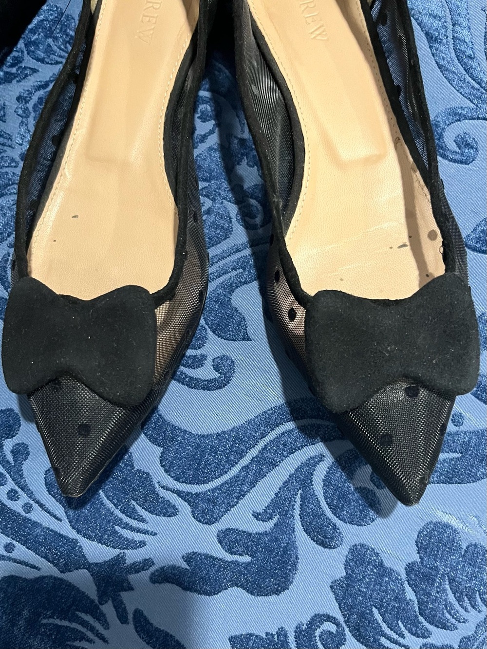 J. Crew Black Mesh Flats with Suede Bow